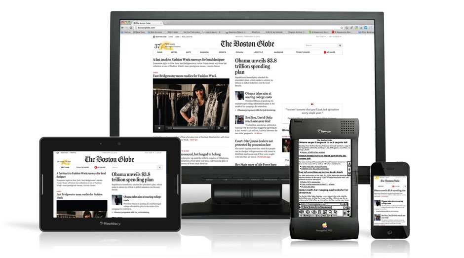 Data, nettbrett og telefon som er inne på nettsiden til avisen The Boston Globe