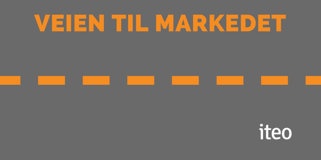Grå illustrasjon med oransje veistriper og tekst "Veien til markedet"