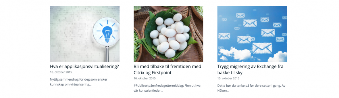 Skjermdump av tre ulike artikler